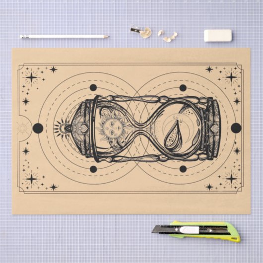 砂時計の太陽の月の砂時計タロットカード工芸品 薄葉紙 (クラフト)