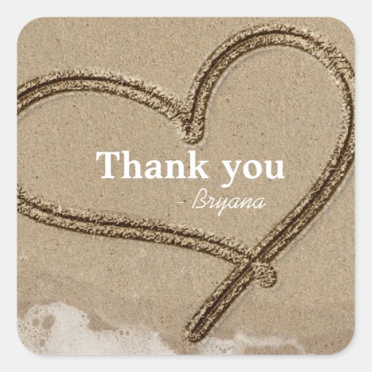 砂書ハートビーチ結婚式フェイスシール スクエアシール (正面)