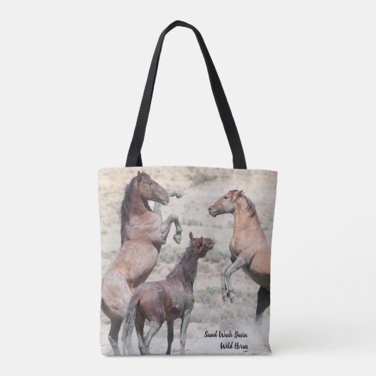 砂洗い流域野生の馬 トートバッグ (裏面)