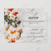 砂浜でのウェディング・ビーチ・レスポンス・プルメリア・オーキッド・レイ 出欠カード (正面/裏面)