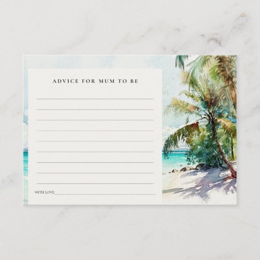 砂浜とヤシの木 パームツリー ママ 赤ちゃんシャワーへのアドバイス エンクロージャーカード (正面)