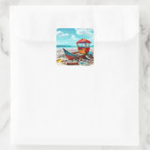 砂浜に捨てられた古いボートビーチ スクエアシール (バッグ)