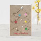 砂浜に描かれたクリスマスツリー カード (黄色い花)