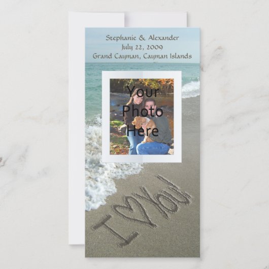 砂浜に書かれた「愛してる」フォトカード 案内状 (正面)