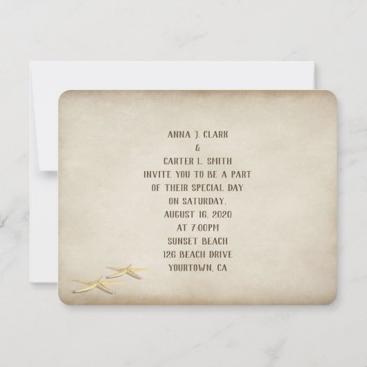 砂浜のハートと波 招待状 (裏面)