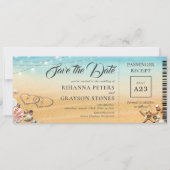 砂浜のハートのセーブ・ザ・デート招待状 ボーディングパス風 セーブザデート (正面)