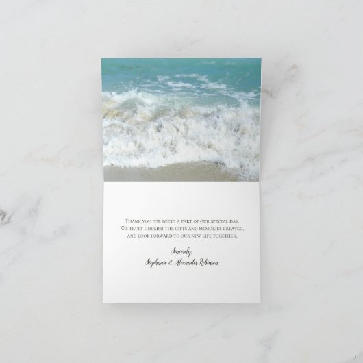 砂浜のハートのビーチウェディング御礼 サンキューカード (内部)