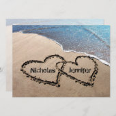 砂浜のハートのビーチウェディング招待状 招待状 (正面/裏面)