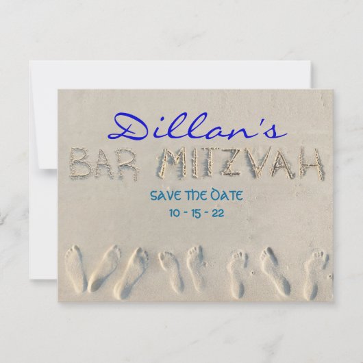 砂浜のバーの(ユダヤ教の)バル・ミツバーの保存日付 セーブザデート (正面)