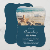 砂浜のヒトデの写真 誕生日 招待状 (正面/裏面)