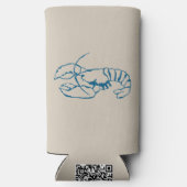砂浜のベージュ色に描かれた青いロブスターの線画 スリム缶クーラー (裏面)