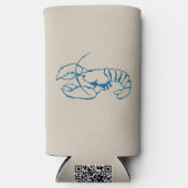 砂浜のベージュ色に描かれた青いロブスターの線画 スリム缶クーラー (正面)