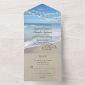 砂浜のロマンチックなハートとビーチウェディングライト オールインワン招待状 (内側)