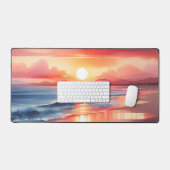 砂浜の上に水色の夕日が沈むビーチ デスクマット (キーボード&マウス)
