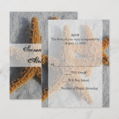 砂浜の二匹のヒトデ、ビーチウェディング 出欠カード (正面/裏面)