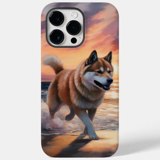 砂浜の秋田犬 サンセットパウズ Case-Mate iPhoneケース (裏面)
