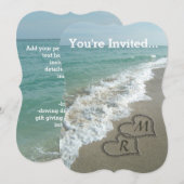 砂浜の絡み合うハート 招待状 (正面/裏面)