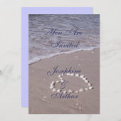 砂浜の貝殻ハート 招待状 (正面/裏面)