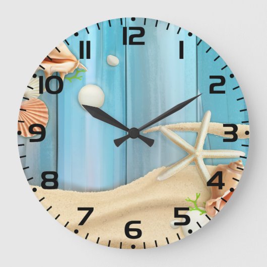 砂浜の貝殻 ラージ壁時計 (正面)
