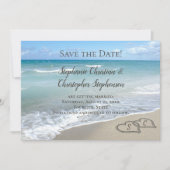 砂浜の風景のようなハートのビーチ・セーブ・ザ・デート 招待状 (正面)
