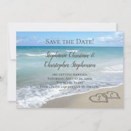 砂浜の風景のようなハートのビーチ・セーブ・ザ・デート 招待状