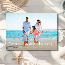 砂浜をダッシュインビーチ写真ホリデーカード シーズンカード