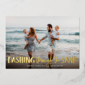 砂浜を駆け抜ける |ビーチ写真 箔シーズンカード (正面)