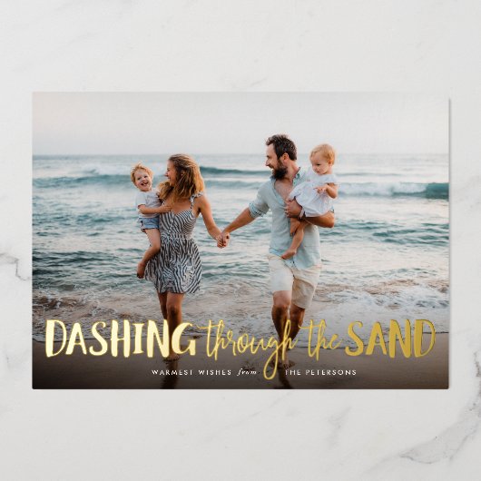 砂浜を駆け抜ける |ビーチ写真 箔シーズンカード (正面)