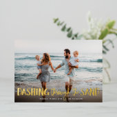 砂浜を駆け抜ける |ビーチ写真 箔シーズンカード (立ち正面)