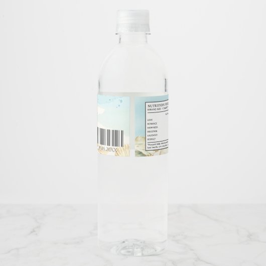砂浜ビーチの貝殻をイメージした海の目的地ウェディング ペットボトルラベル (裏面)