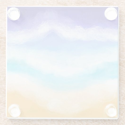 砂浜威厳のあるに浮かぶ青とティール（緑がかった色）の波 ガラスコースター (裏面)