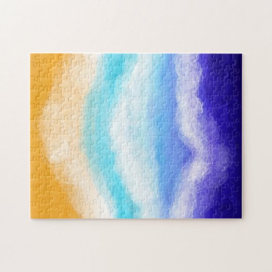 砂浜威厳のあるに浮かぶ青とティール(緑がかった色)の波 ジグソーパズル (横)