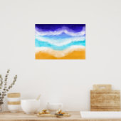 砂浜威厳のあるに浮かぶ青とティール(緑がかった色)の波 ポスター (キッチン)