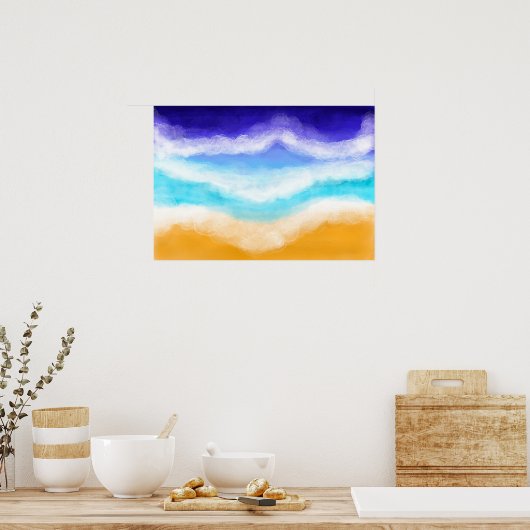 砂浜威厳のあるに浮かぶ青とティール(緑がかった色)の波 ポスター (キッチン)