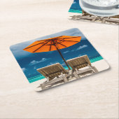 砂浜|Maldivesの日傘 スクエアペーパーコースター (アングル)