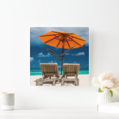 砂浜|Maldivesの日傘 スクエア壁時計 (ホーム)