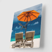 砂浜|Maldivesの日傘 スクエア壁時計 (傾斜)