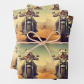 砂漠でオートバイに乗るブルドッグ ラッピングペーパーシート (インサイチュ)