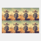 砂漠でオートバイに乗るブルドッグ ラッピングペーパーシート (正面)