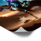 砂漠で馬に乗る未来的な男 ポスター (角)