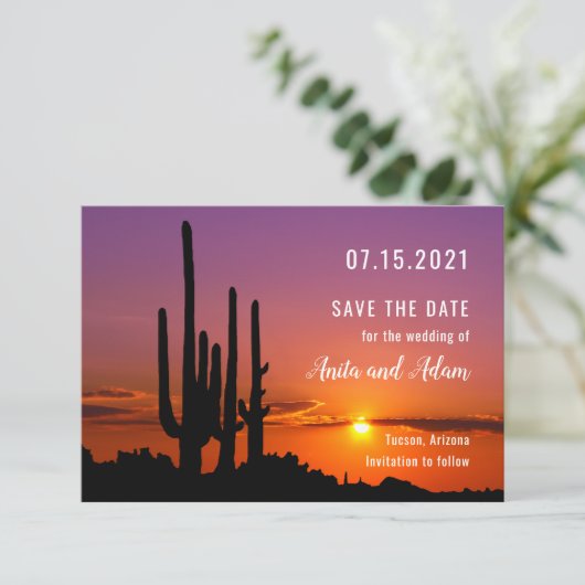 砂漠とサボテンの風景 - 結婚式のご案内カード セーブザデート (スタンド正面)