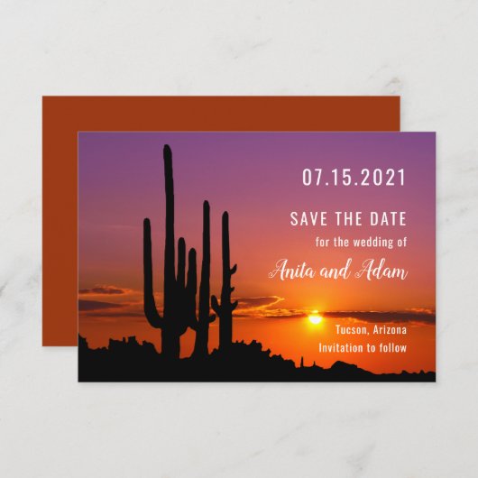砂漠とサボテンの風景 - 結婚式のご案内カード セーブザデート (正面/裏面)
