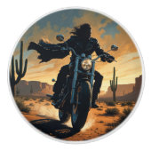 砂漠にオートバイのライダー セラミックノブ (正面)