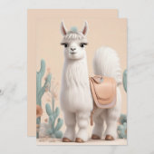 砂漠にサドルを持つラマ サンキューカード (正面/裏面)