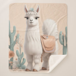砂漠にサドルを持つラマ シェルパブランケット