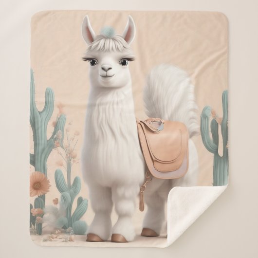 砂漠にサドルを持つラマ シェルパブランケット (正面)