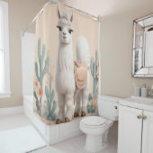 砂漠にサドルを持つラマ シャワーカーテン (インサイチュ)