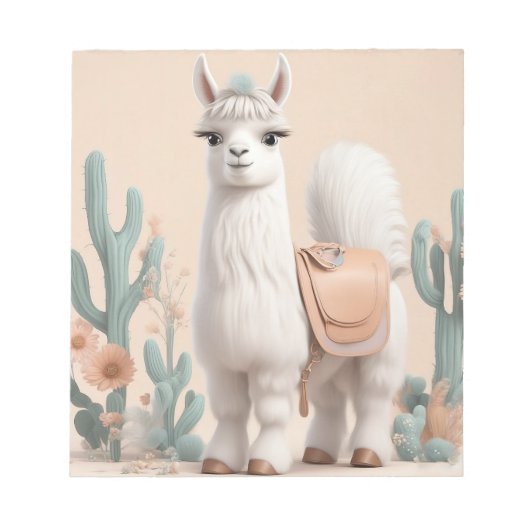 砂漠にサドルを持つラマ ノートパッド (正面)