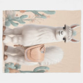 砂漠にサドルを持つラマ フリースブランケット (正面(横))