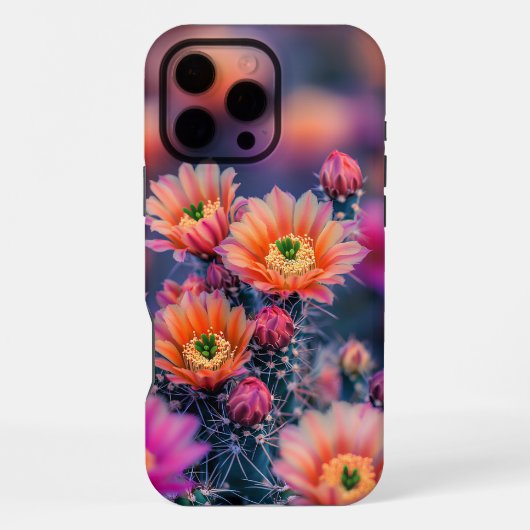 砂漠に咲くカラフルなサボテンの花 iPhoneケース (裏面)